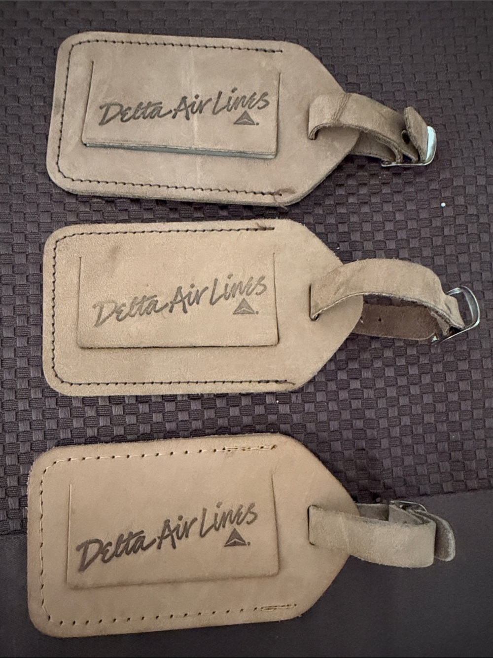 Vintage Delta Tan Leather Luggage Tag - Set of 3